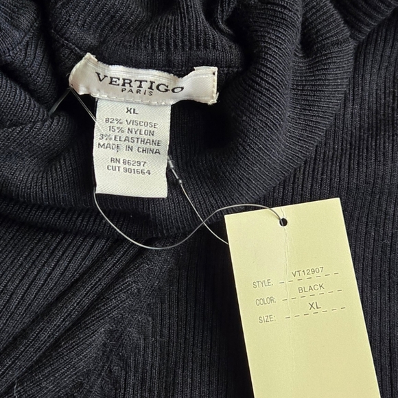 Vertigo Paris Black Ribbed Turtleneck Long Sleeve Knee-Length Midi Dress Size XL - Picture 5 of 5